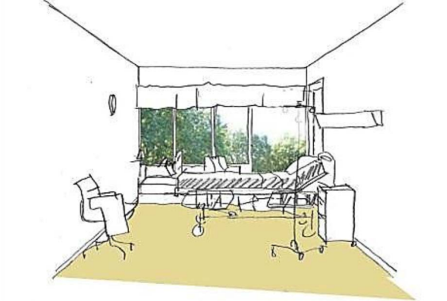 Illustration som visar ett tomt sjukhusrum.