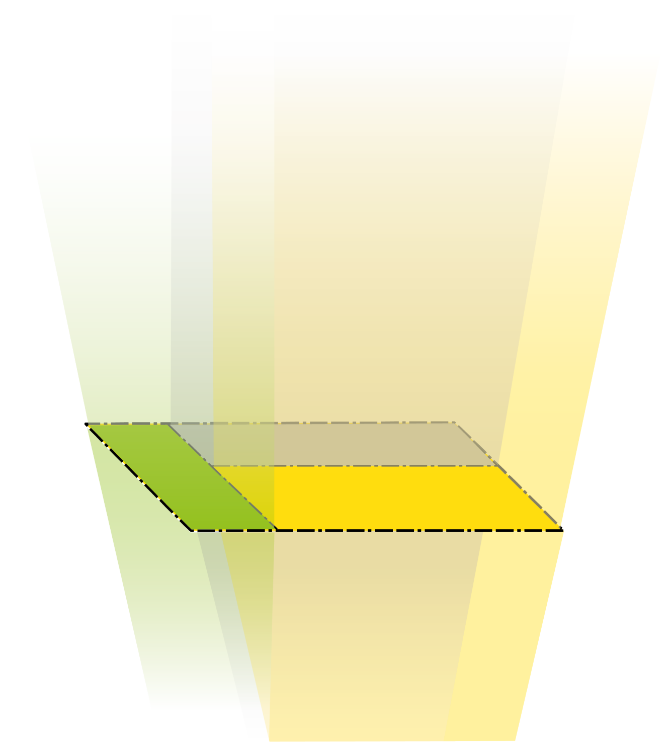 En detaljplan som är illustrerad genom tre olikfärgade fält. Fälten projiceras för att illustra en volym.