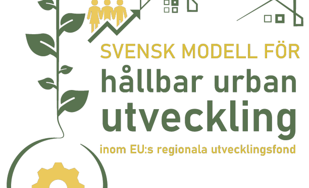 Symbol för myndighetsgemensamma projektet Svensk modell för hållbar urban utveckling inom EU:s regionala utvecklingsfond