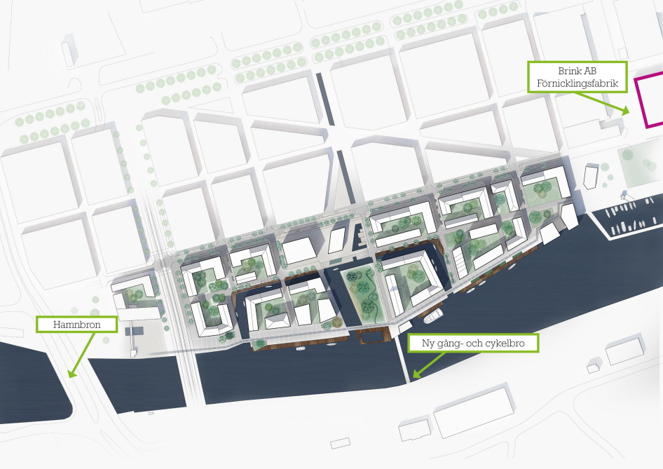 Illustration över inre hamnen i Norrköping. Illustration: Norrköpings kommun