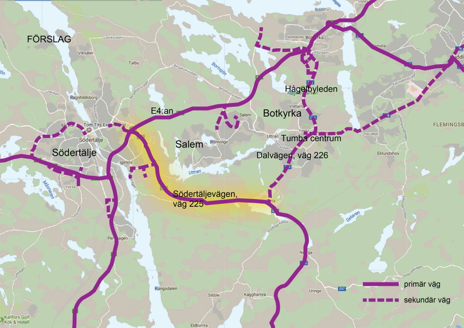 Illustration över flytt av farligt gods. Karta: Botkyrka kommun