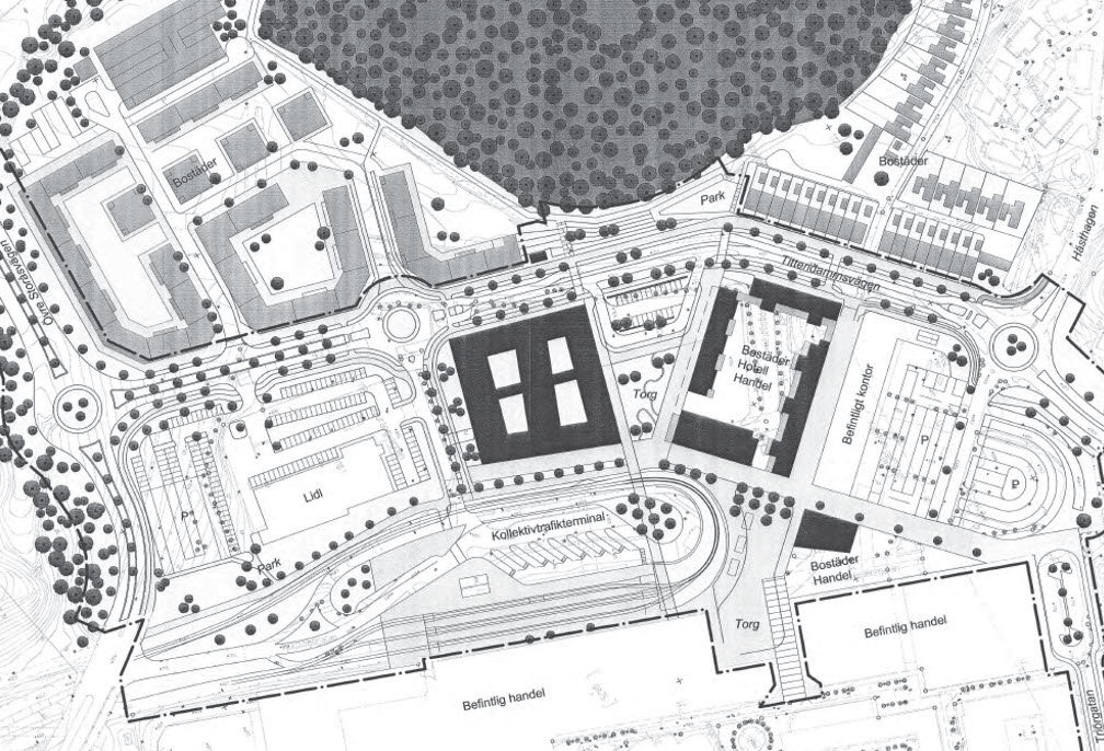 Illustration över ett kvarter i Angered där närsjukhus är beläget.