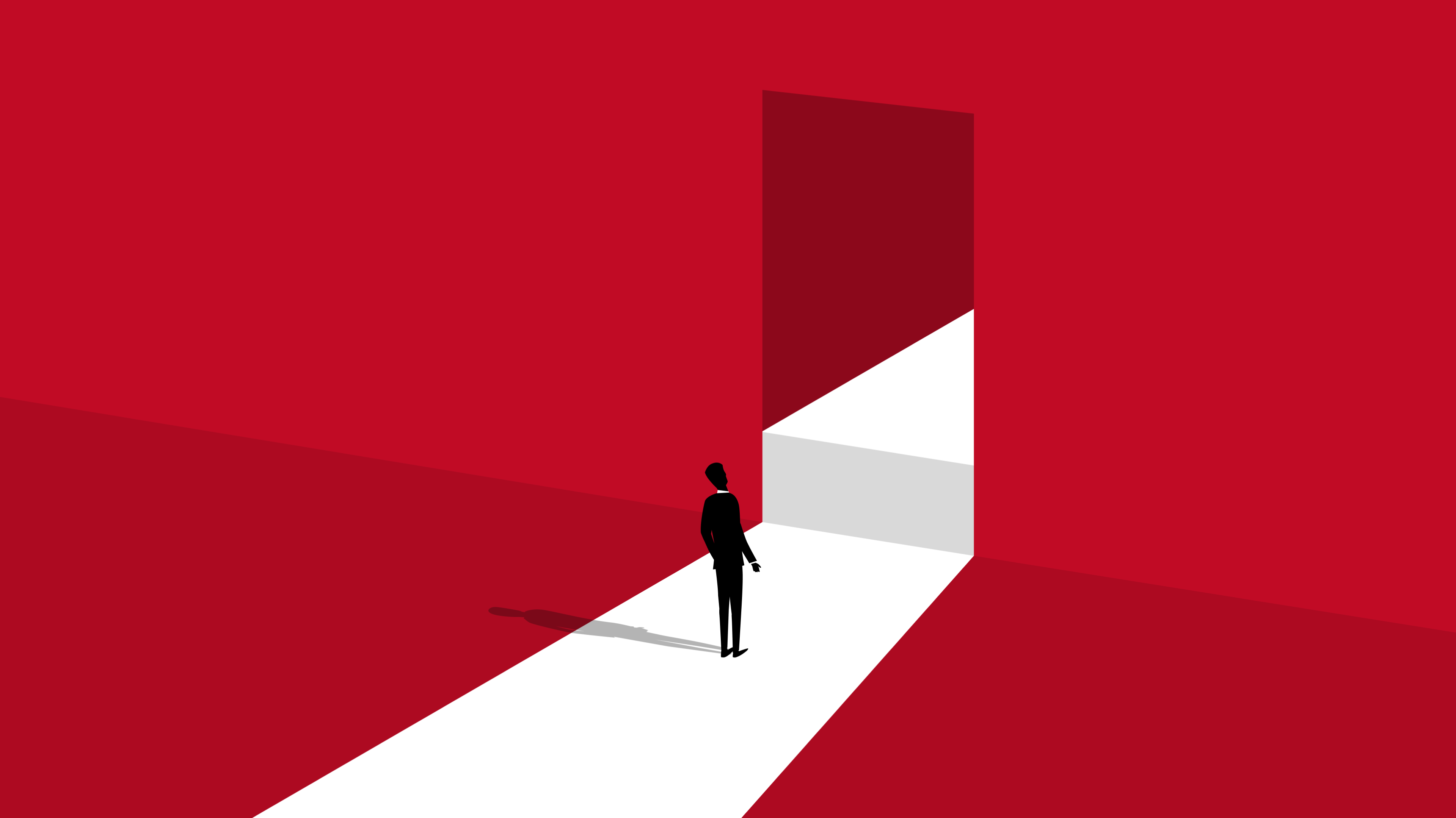 Grafisk bild person som står framför en tröskel till en öppen dörr.