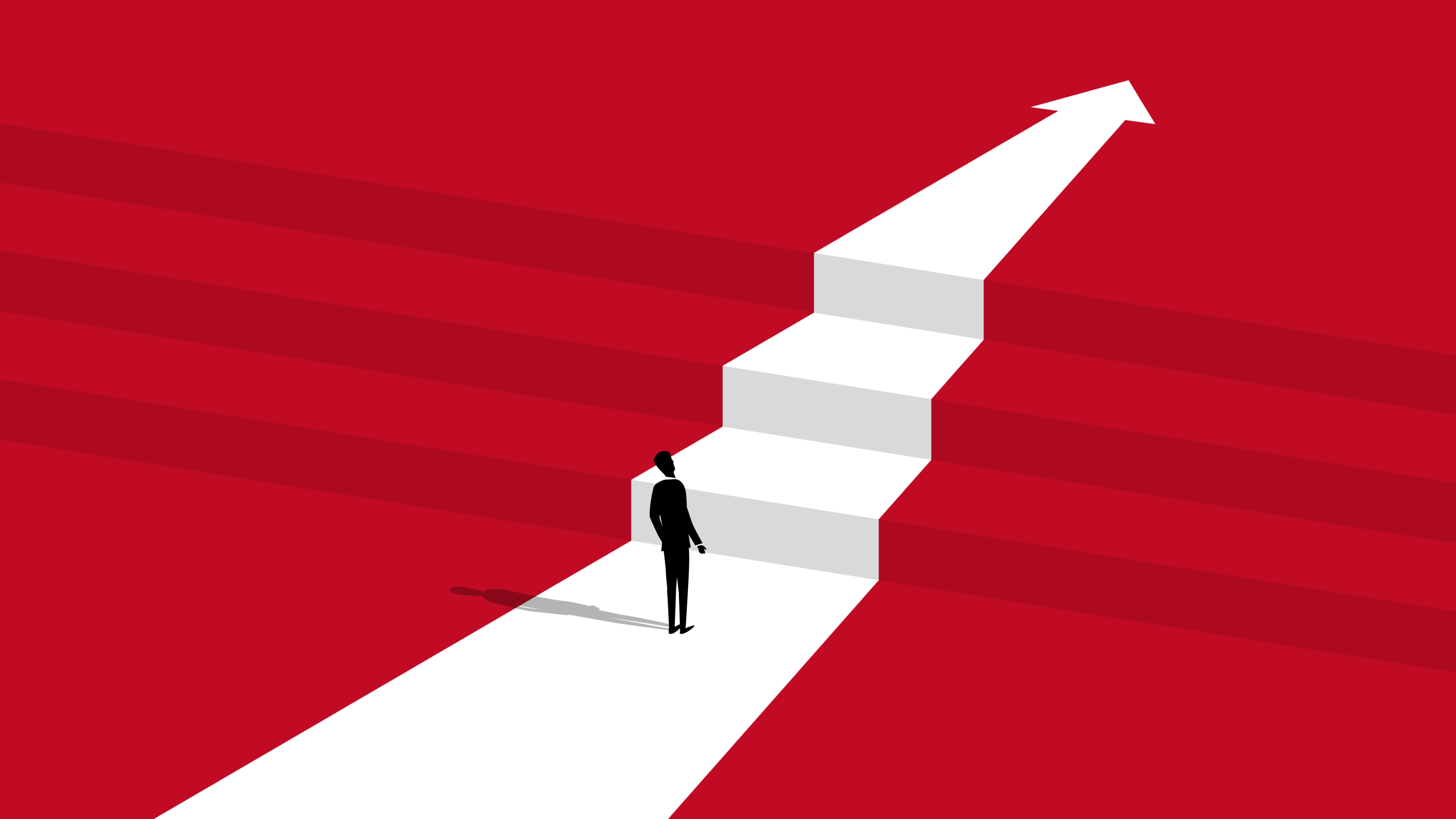 Grafisk bild med en person framför en trappa.