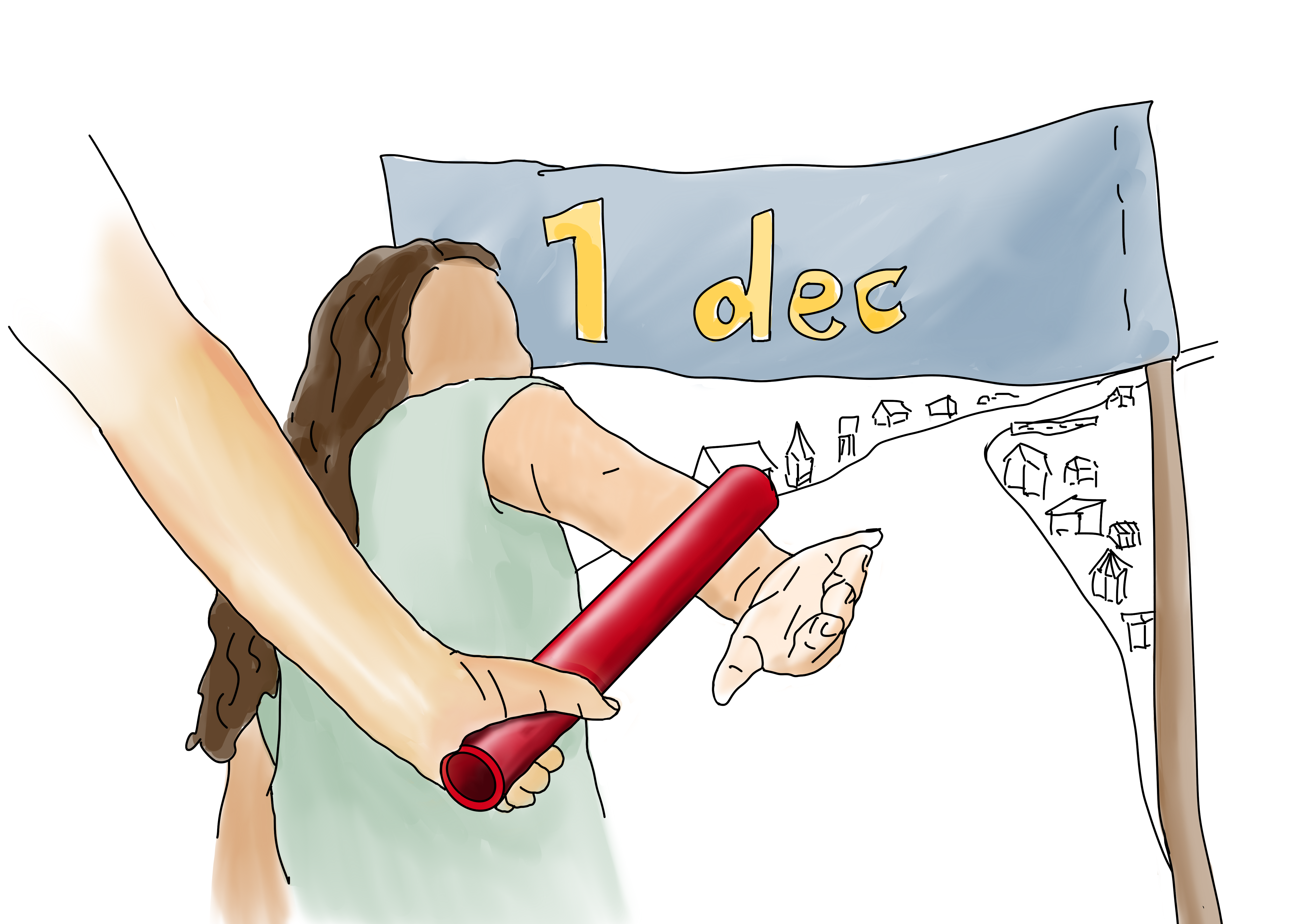 Illustration på en stafettpinne som lämnas över vid sprint.