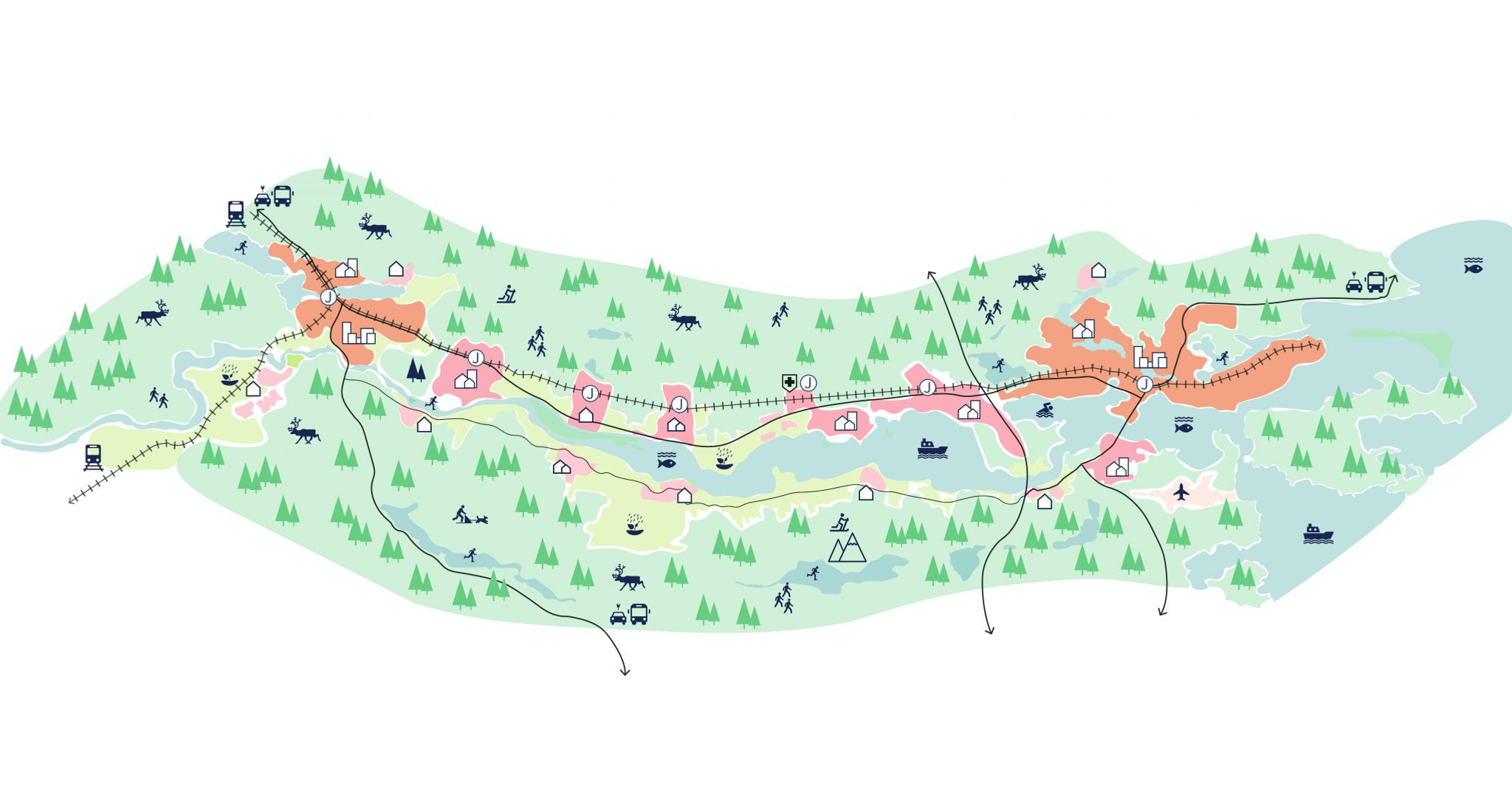 En strukturplan med bland annat träd- och djursymboler som visar bothniaregionen.