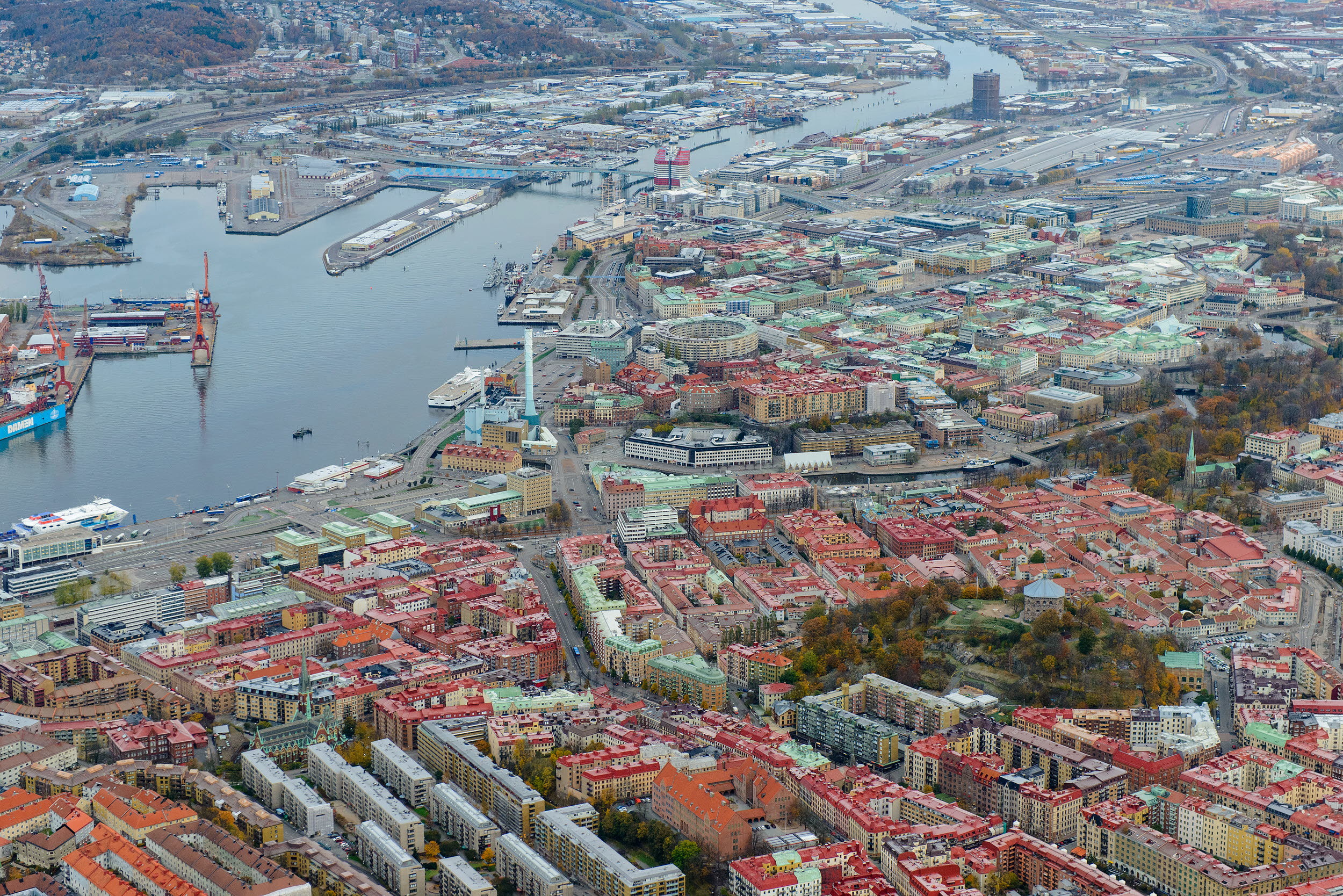 Flygbild över centrala Göteborg.