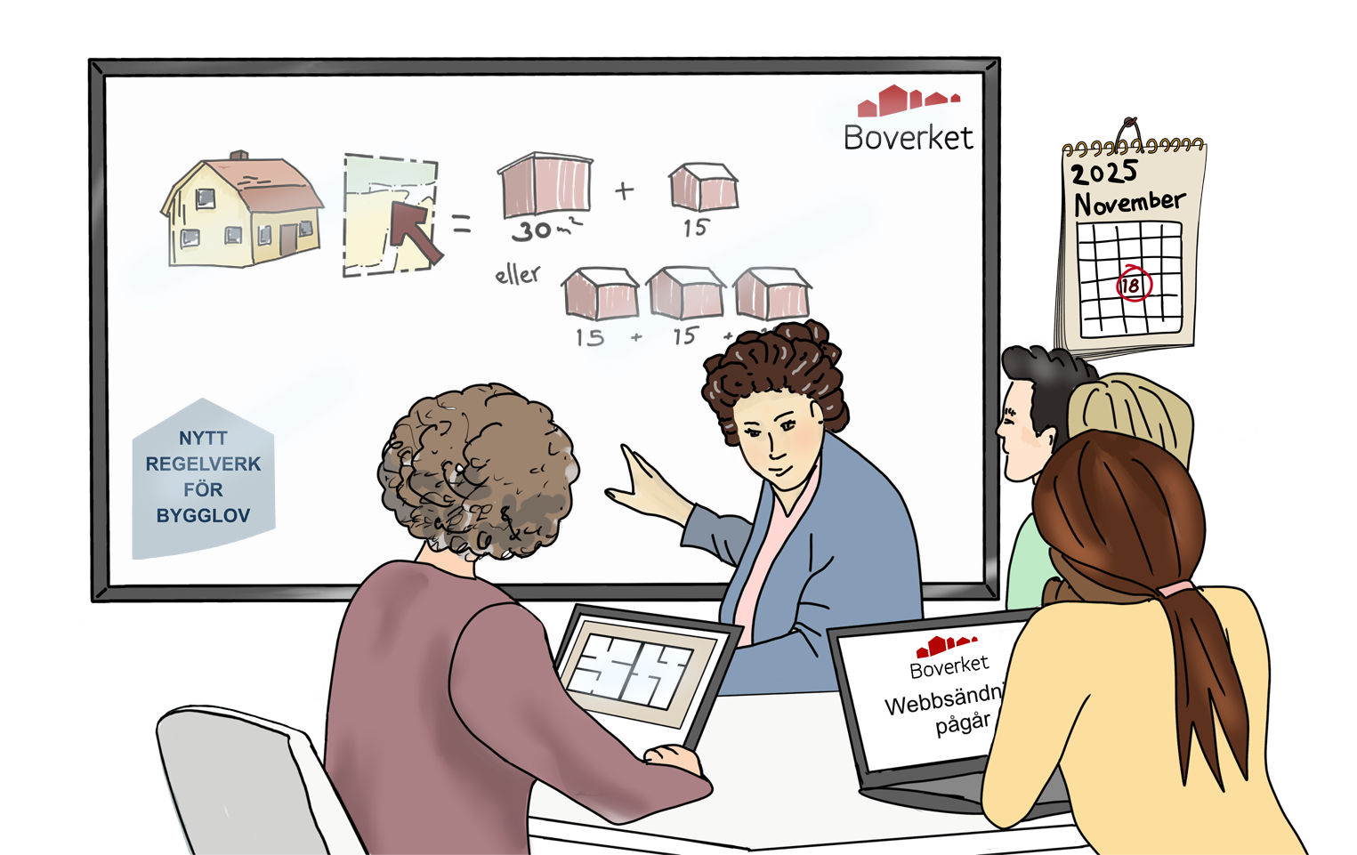 Illustration över personer som har möte tillsammans.