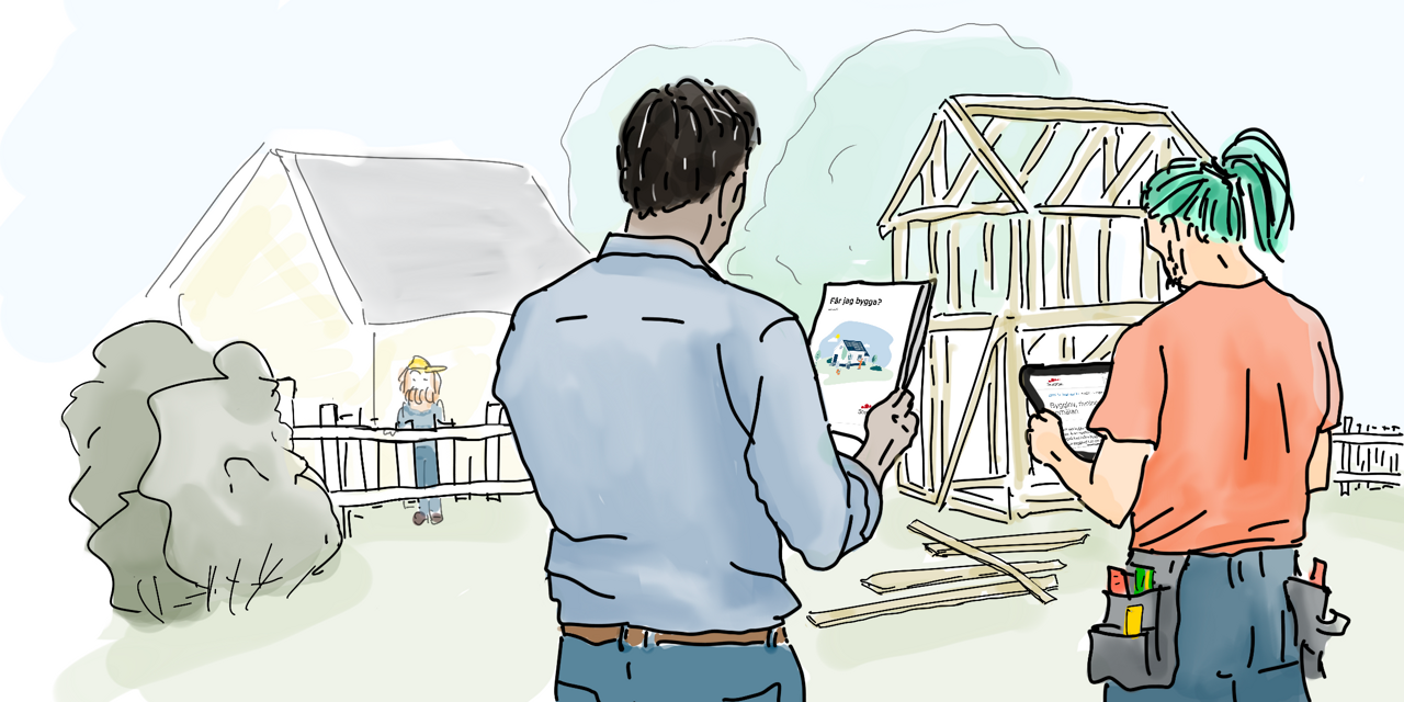 En man och en kvinna står framför ett hus.