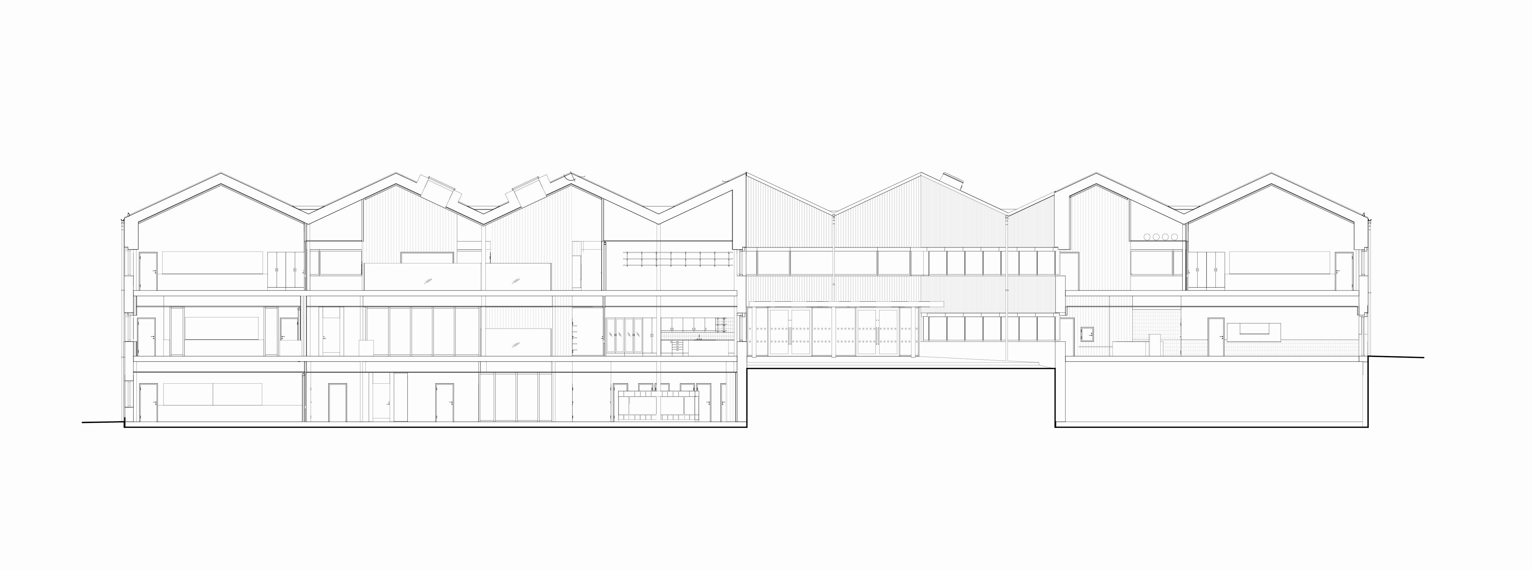 Arkitektritning över en del av byggnaden.