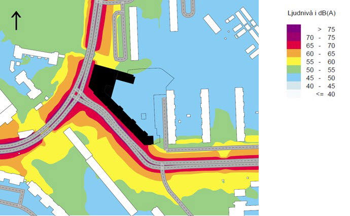 Bullerkarta som med olika färger visar de olika ljudnivåerna.