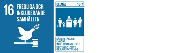 Symboler för globala målen: 16 och 16.7.