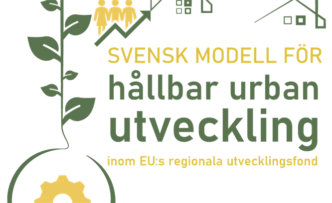 Symbol för myndighetsgemensamma projektet Svensk modell för hållbar urban utveckling inom EU:s regionala utvecklingsfond