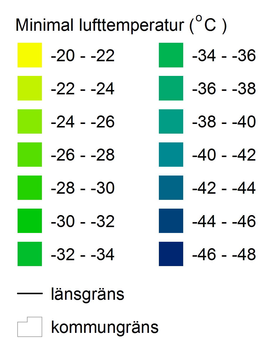 En tabell med lägsta lufttemperaturer.