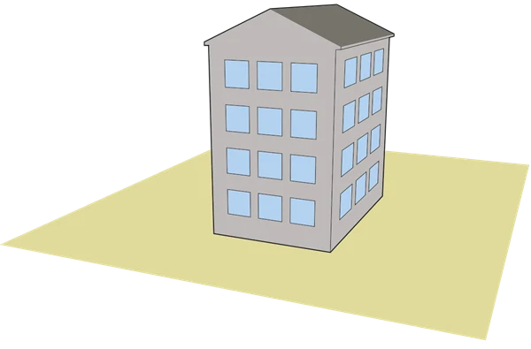 Illustration av en byggnad som upplåts med nyttjanderätt, exempelvis ett bostadshus
