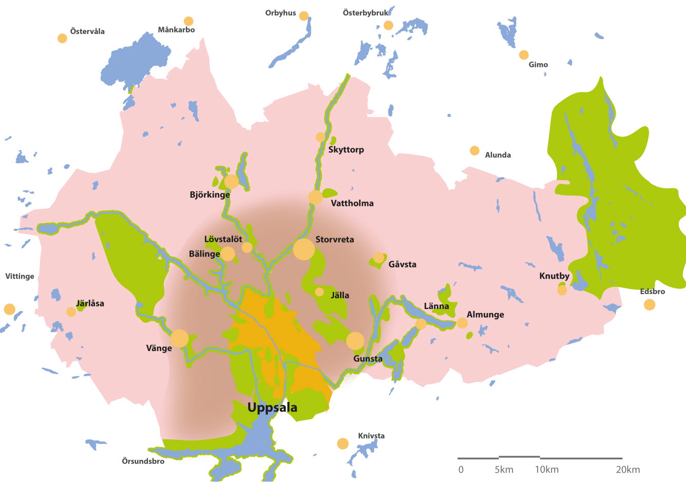 Karta över Uppsala kommun. Illustration: Uppsala kommun