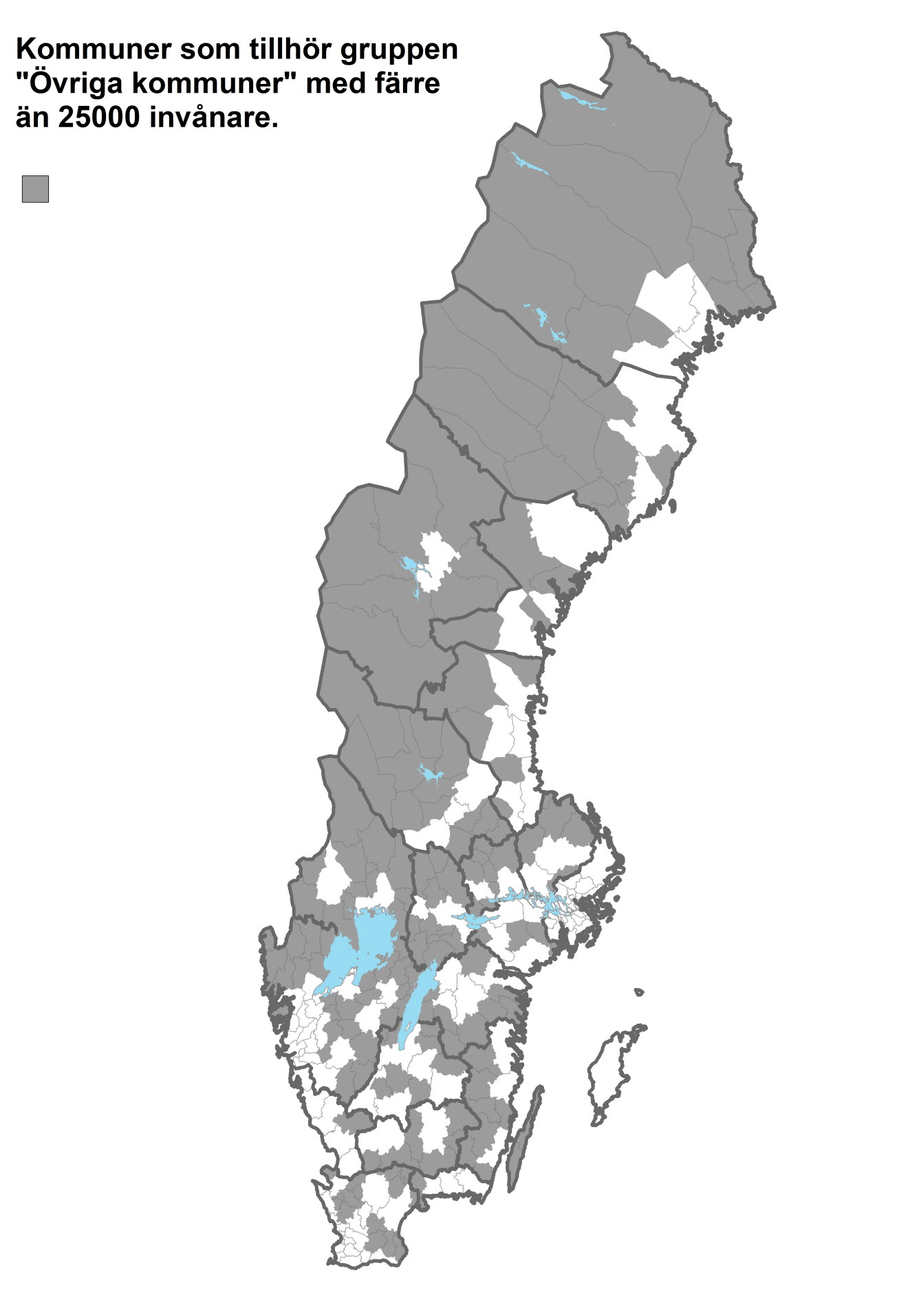 Karta över Sveriges kommuner som tillhör gruppen ”övriga kommuner med färre än 25 000 invånare”.