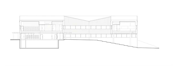 Arkitektritning över en del av skolan.
