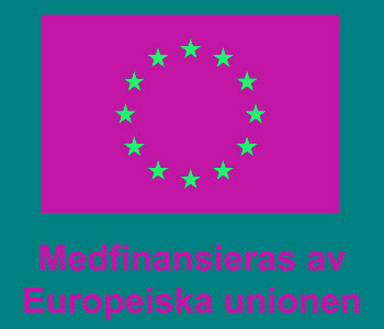 EU-flaggan blå med ring av gula stjärnor. Text Medfinansieras av Europeiska Unionen