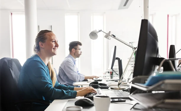 Två handläggare arbetar på kontor.