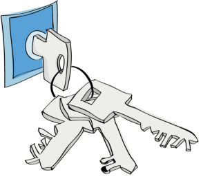 Illustration som visar en nyckelknippa som sitter i ett lås.