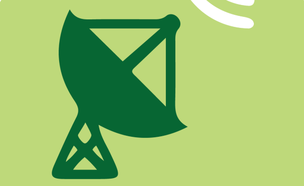 Symbol: Omvärldsspaning. En parabol som hämtar in signaler.