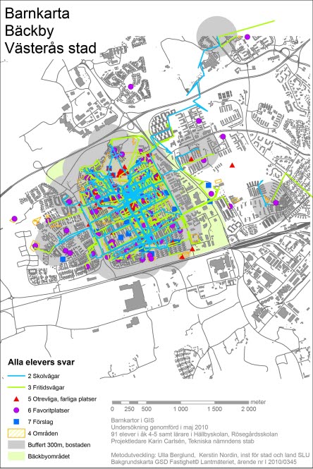 GIS-karta som visar hur en utemiljö kan planeras.