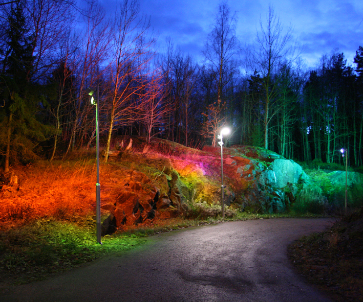 Ljusdesignad park i Österåker.