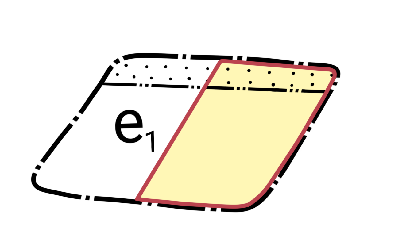 Detaljplan där halva planen är en fastighet markerat med röd ram. En gul markering symboliserar egenskapsområdet.