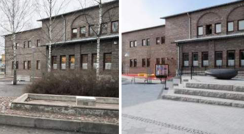 Jaxtorget i Borlänge, före och efter ombyggnad.