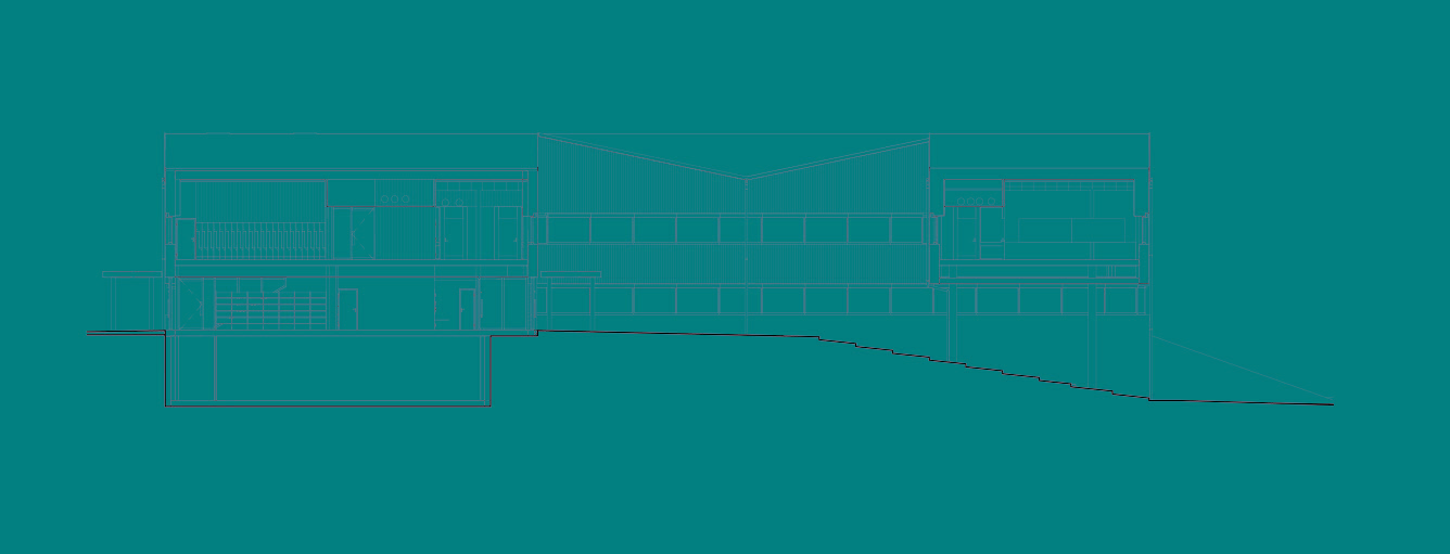 Arkitektritning över en del av skolan.