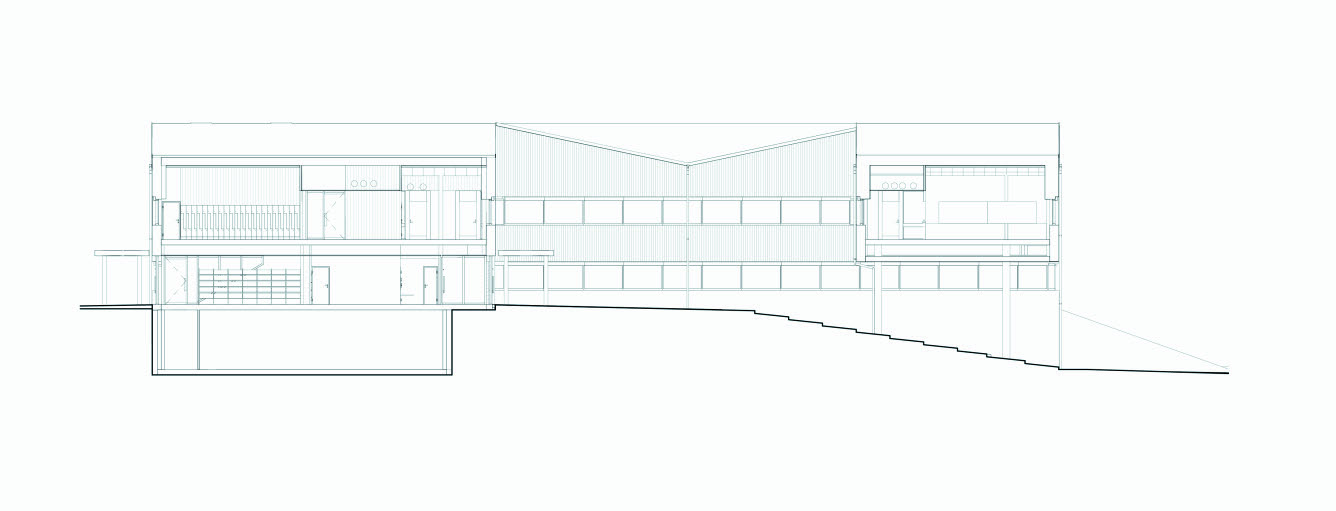 Arkitektritning över en del av skolan.