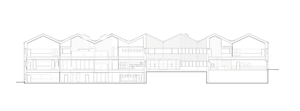 Arkitektritning över en del av byggnaden.