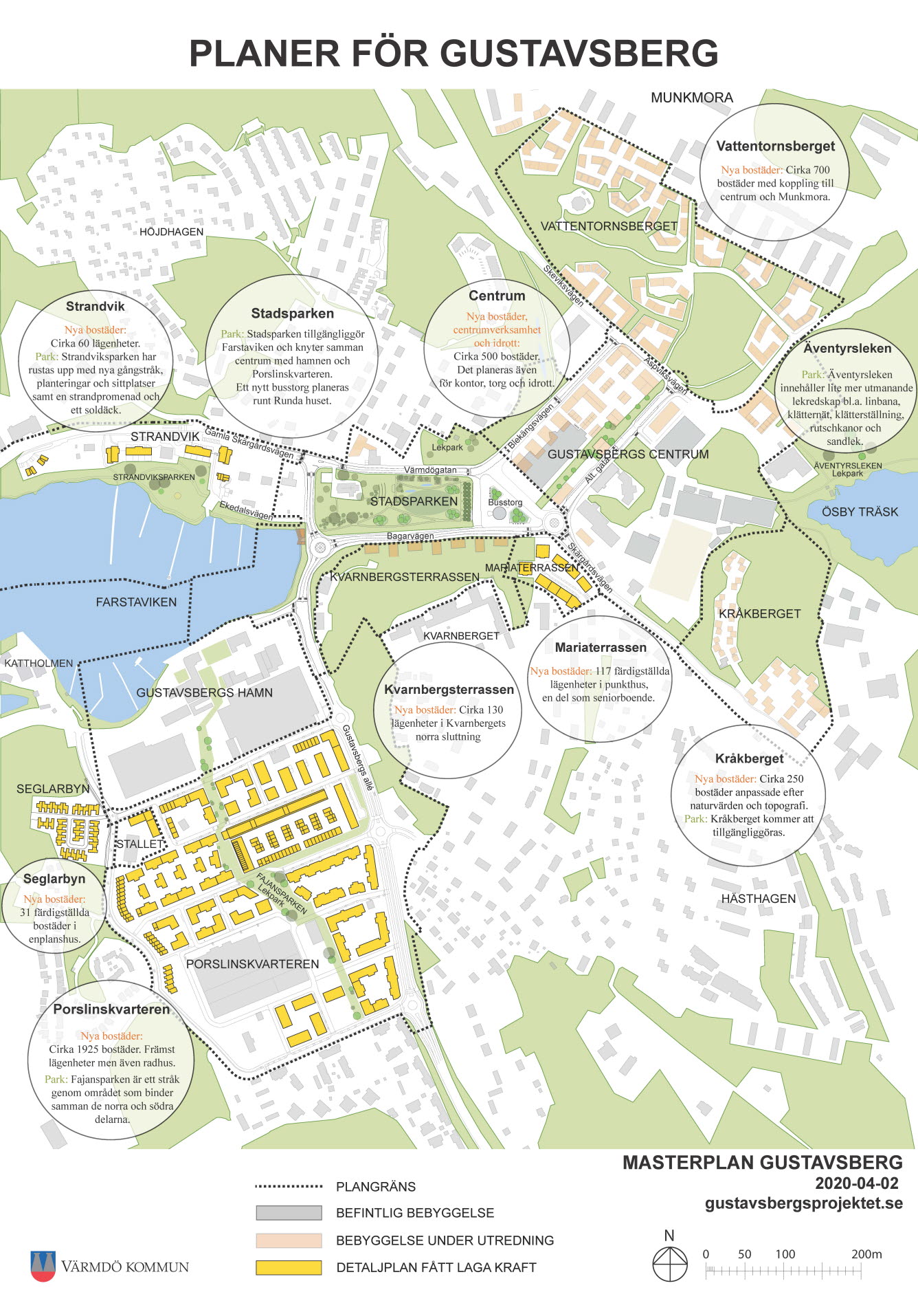 Illustrerad masterplan över området Gustavsberg.