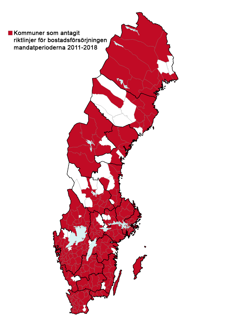 Kommuner som antagit riktlinjer för bostadsförsörjning under förra mandatperioden eller senare (år 2011 och senare).