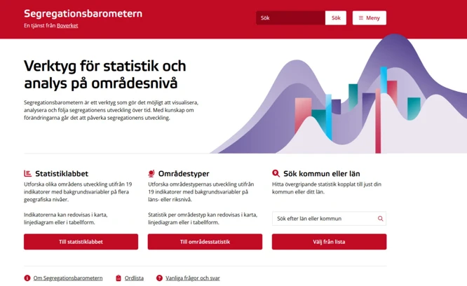 Skärmklipp på startsidan för verktyget Segregationsbarometern.