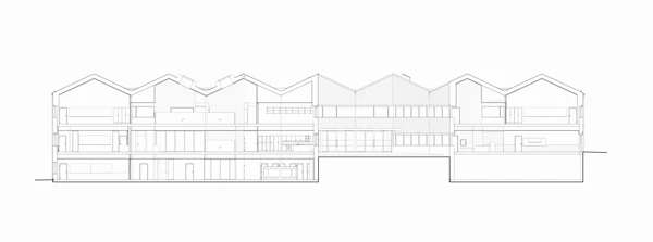 Arkitektritning över en del av byggnaden.