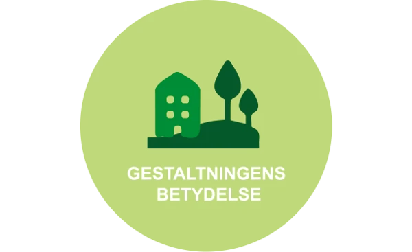 Illustration för området Gestaltningens betydelse, med hus och träd över texten.
