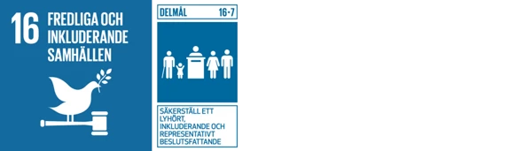 Symboler för globala målen: 16 och 16.7.