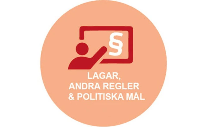 Illustrationen visar en cirkel med en människa i som pekar mot en llagparagraf.