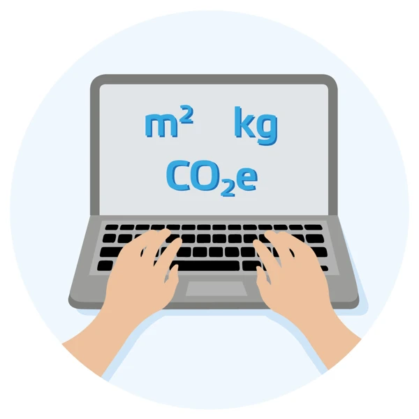 Händer som skriver på en bärbar dator. På skärmen syns olika enheter.